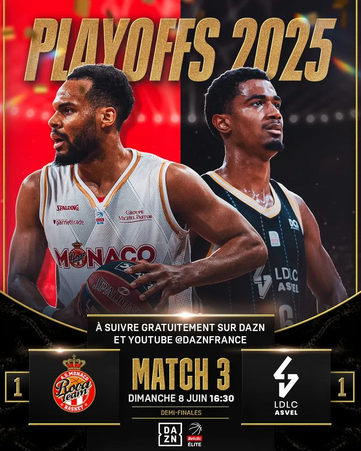 Le match 3 Monaco-ASVEL diffusé en clair