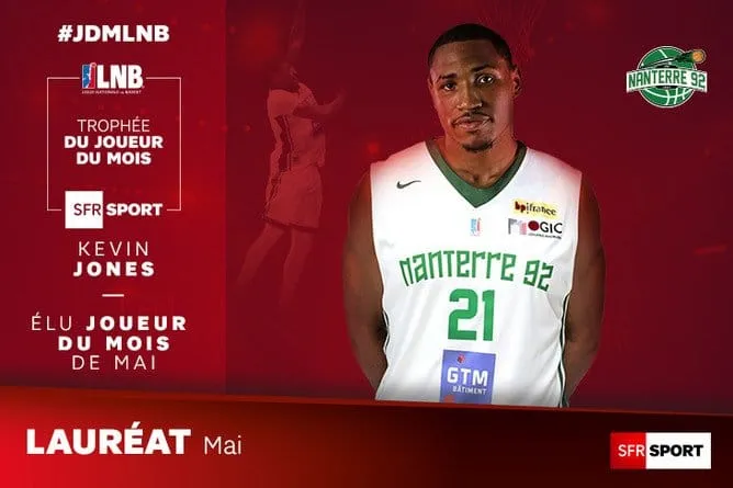 Jeep Elite: Kevin Jones (Nanterre) élu Joueur du Mois de Mai