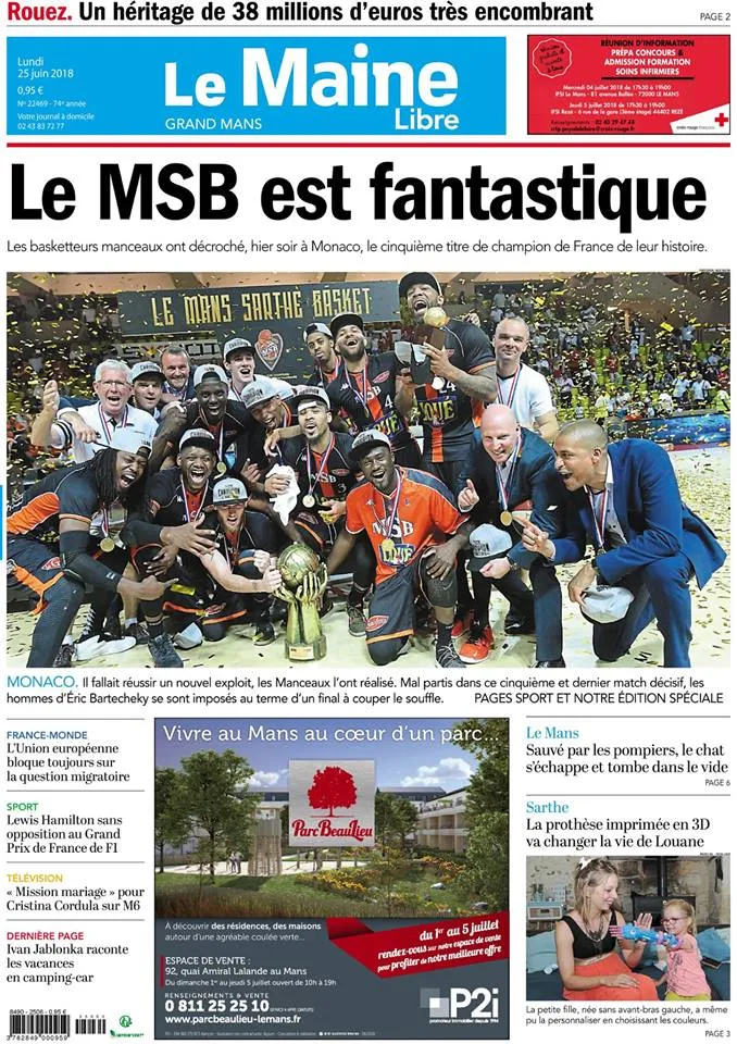 Le Mans Champion de France: Les Unes du Maine Libre et de Monaco Matin et des vidéos dans les bars de la ville