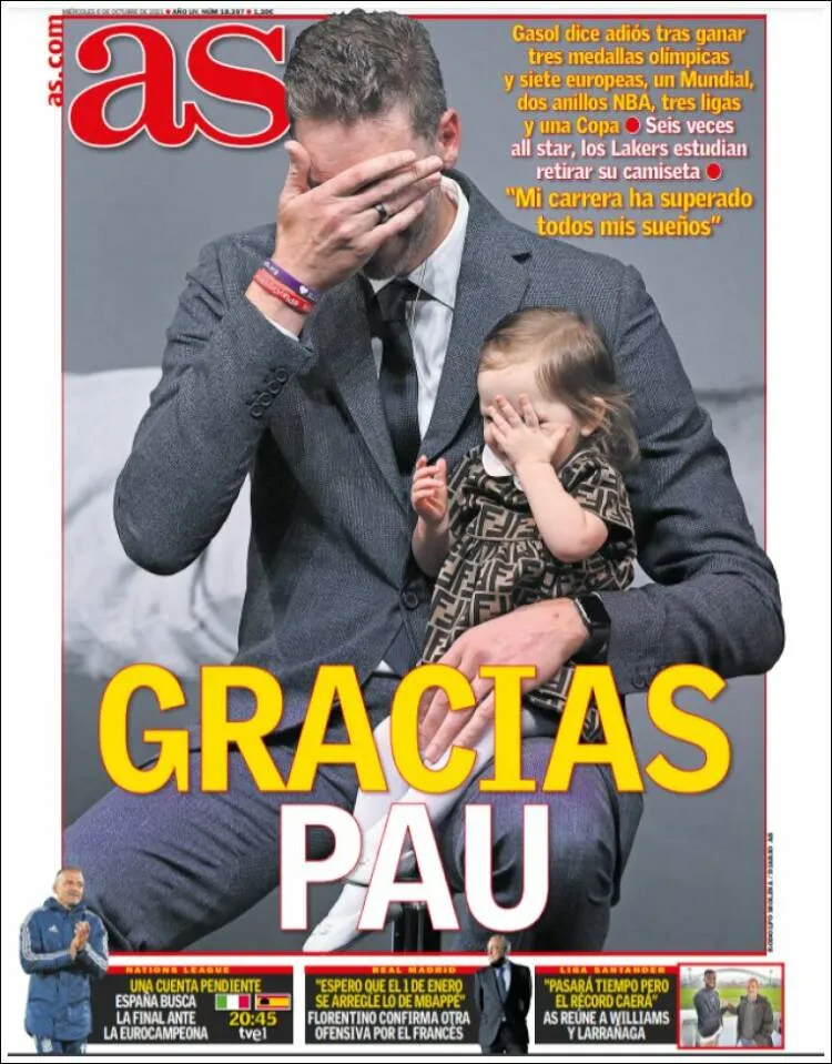 Pau Gasol fait ce matin la Une de tous les quotidiens espagnols !