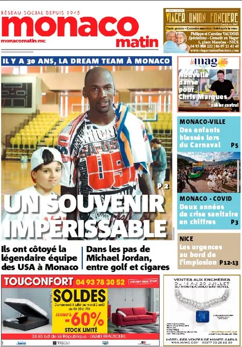 Monaco Matin fait sa Une sur Michael Jordan